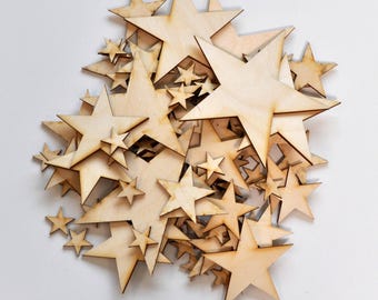 100 Baltic Birch Wood Stars: DIY Craft Supplies (1-5 inch)
