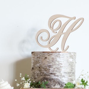 wood wedding cake topper with custom monogram