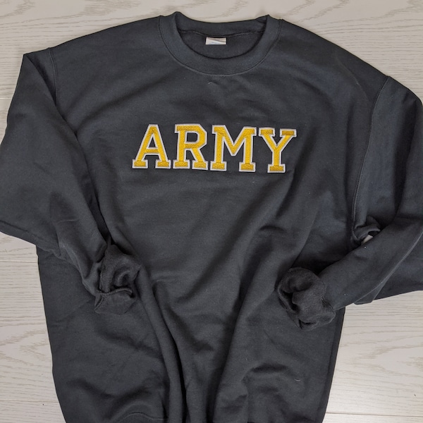 Classic Army Crew Neck Sweatshirt, Black, Silver and Gold, Embroidered Super Soft- Made to Order