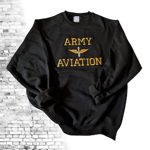 Army Aviation Crew Neck Sweatshirt, Black and Gold, Embroidered - Made to Order