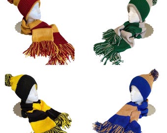 House Colors Beanie & Scarf Set | Hand-Knit Wizarding World First-Year Inspired Winter Set