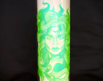 Medusa Pillar Candle – 8” Unscented Altar Candle | Feminine Power, Protection & Ritual Decor | Spiritual Candle