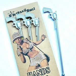 5 Gun Stir Sticks Gift Pack, Drink Stirrers voor Home Bar, Bar Cart Accessoire, Alcohol cadeau, Mixologist, Pulp Art, Man Cave