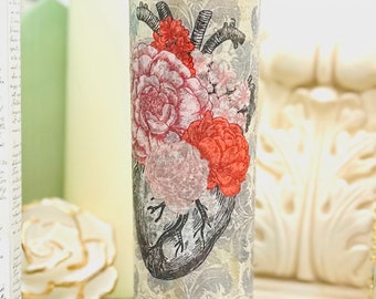Bougie anatomique coeur et fleur, bougie en verre, bougie de prière, autel, sacré-coeur