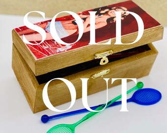 Handcrafted Wooden Box of Tennis Racket Stir Sticks, Keepsake Box, Alcohol Gift, Tennis Lover, Home Bar, Swizzle Sticks, Tennis Party