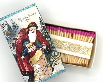 Boîte d’allumettes du Père Noël maléfique décorée à la main/allumettes de Noël/cadeau de fumeur/allume-bougie/Père Noël effrayant/décorée à la main