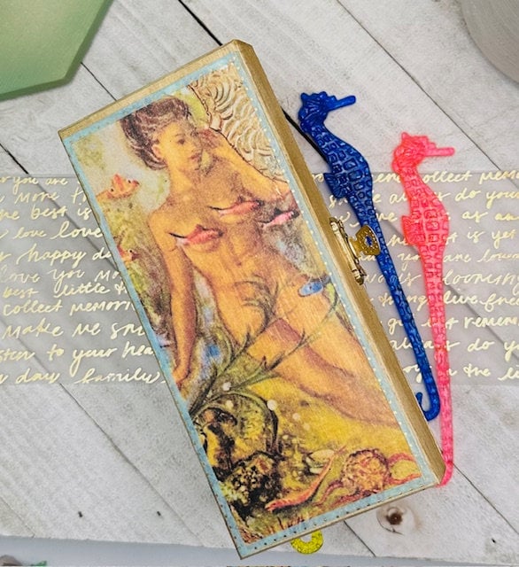 Handcrafted Wooden Mermaid Box of Seahorse Stir Sticks (15 pcs) Keepsake Box, Mermaid, Bridesmaid  Bachelorette Gift, Home Bar Accessory