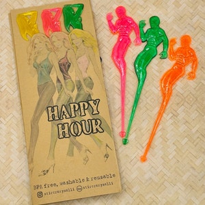 6 Happy Hour Stir Sticks Gift Pack, Drink Stirrers, Swizzle Sticks, Bar Cart, Nudie Fun, Fabulous Bar Accessoire, Mixology Barware