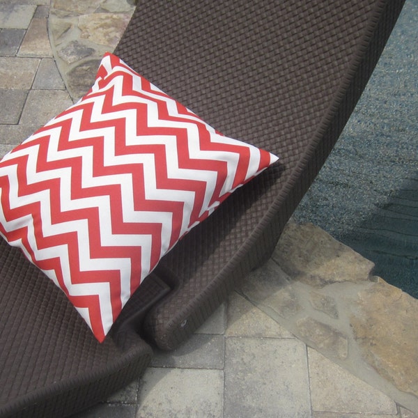 Set of 2 Red and White Chevron Outdoor Pillow Cover