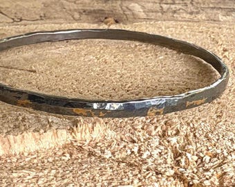 Keum-boo Bangle Bracelet, Oxidized Sterling Silver and 24k Gold Bracelet, Women's Size Petite Small