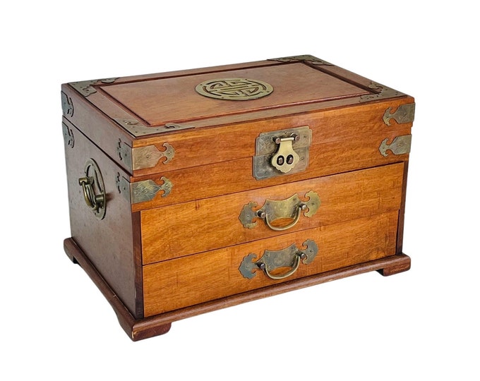 Asian Maple Wood & Brass Jewelry Box
