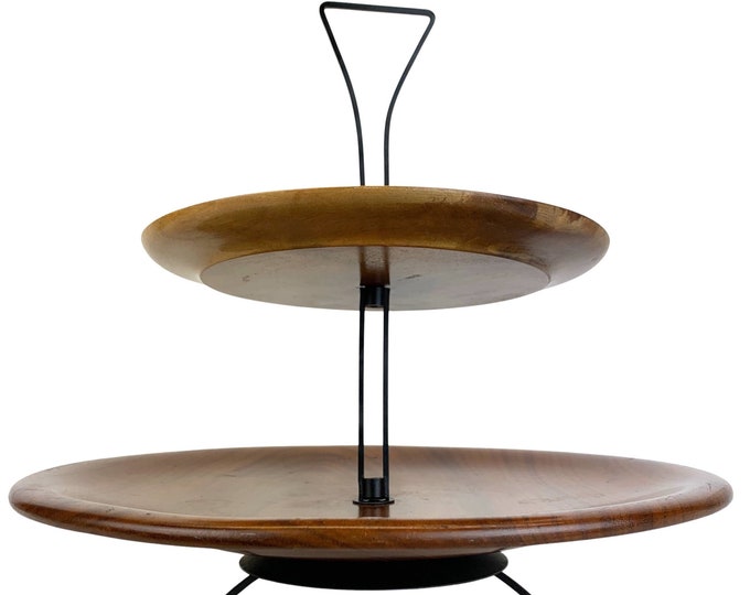 Mid-Century Modern Wood 2-Tiered Server