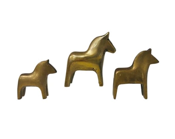 Solid Brass Dala Horse Figures, S/3