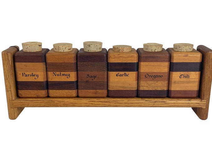 Hand-Made Modernist Wood Spice Jar Rack