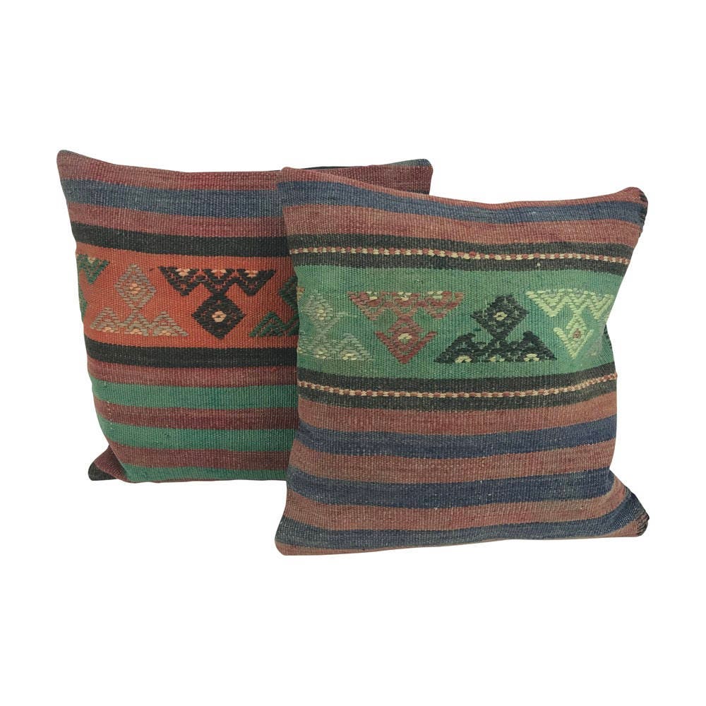 Pair Striped Turkish Kilim Throw Pillows