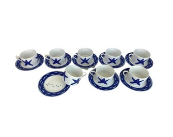 Polish "Seashore" Cups & Saucers, S/8