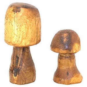 Carved Wood Mushrooms, Pair