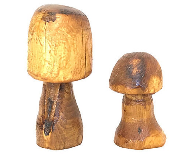 Carved Wood Mushrooms, Pair