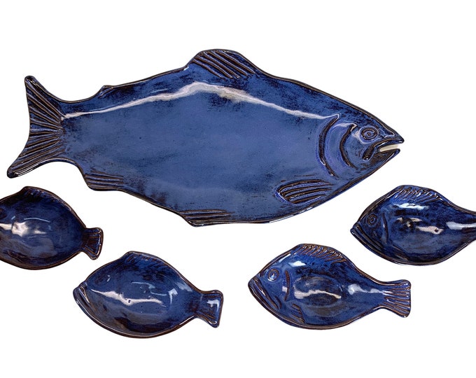 Thora Terracotta Fish Platter & Dipping Bowls, S/5