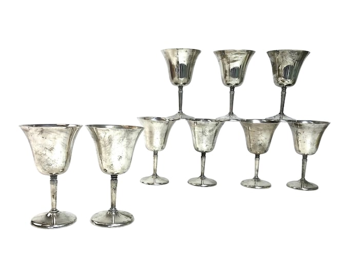 1950s Silverplate Wine Glasses, S/9