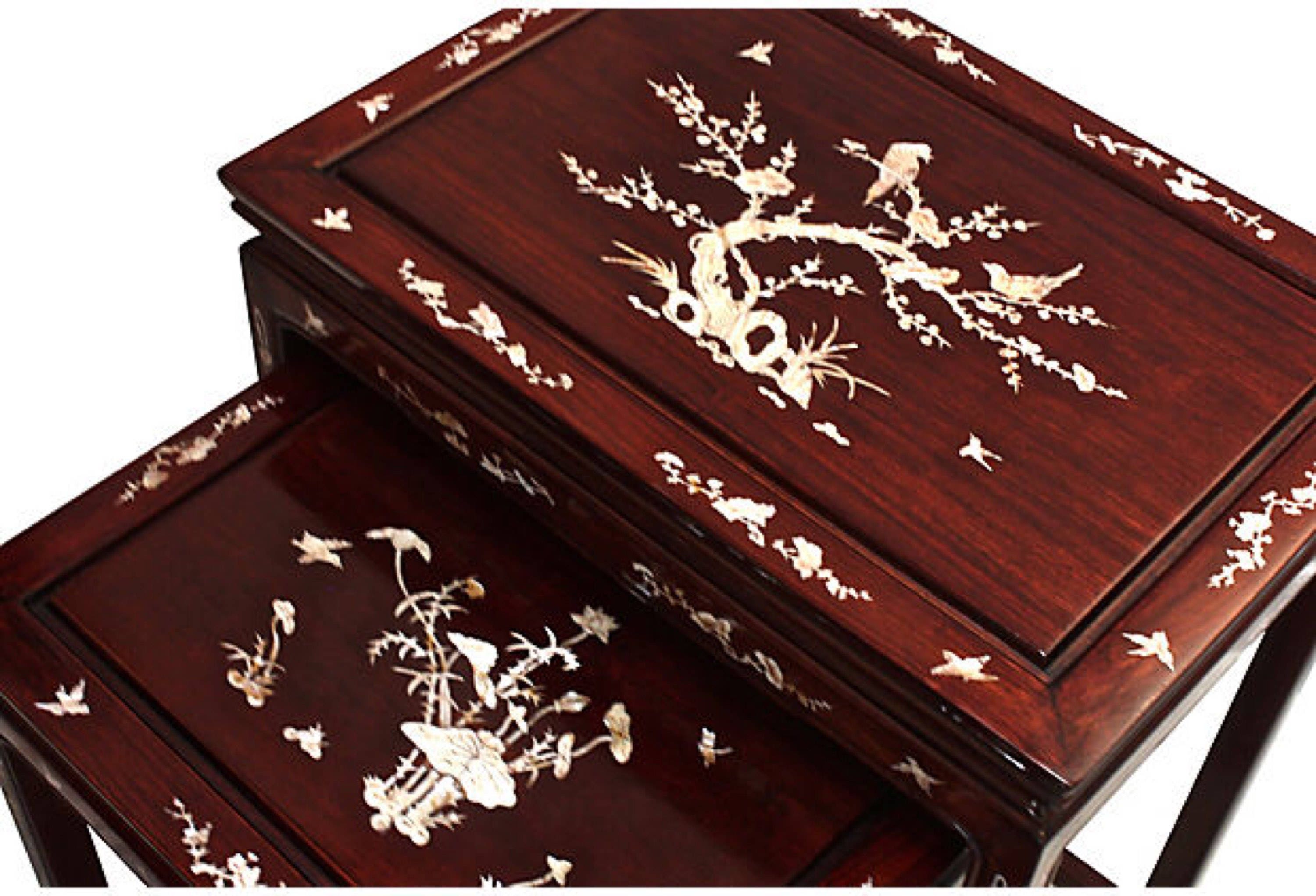 Chinese Rosewood Nesting Tables, S/4 Abalone Inlay