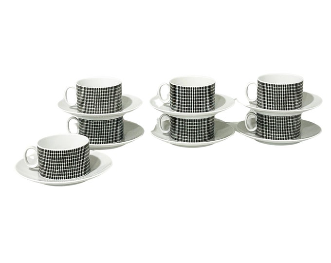 Thomas Mid-Century Modern Cups/Saucers, S/7 - Onyx Pattern