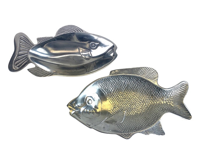 Pair Metal Fish Serving Plate/Dish & Bowl
