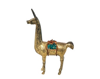 Solid Brass & Copper Llama w/ Turquoise Nuggets