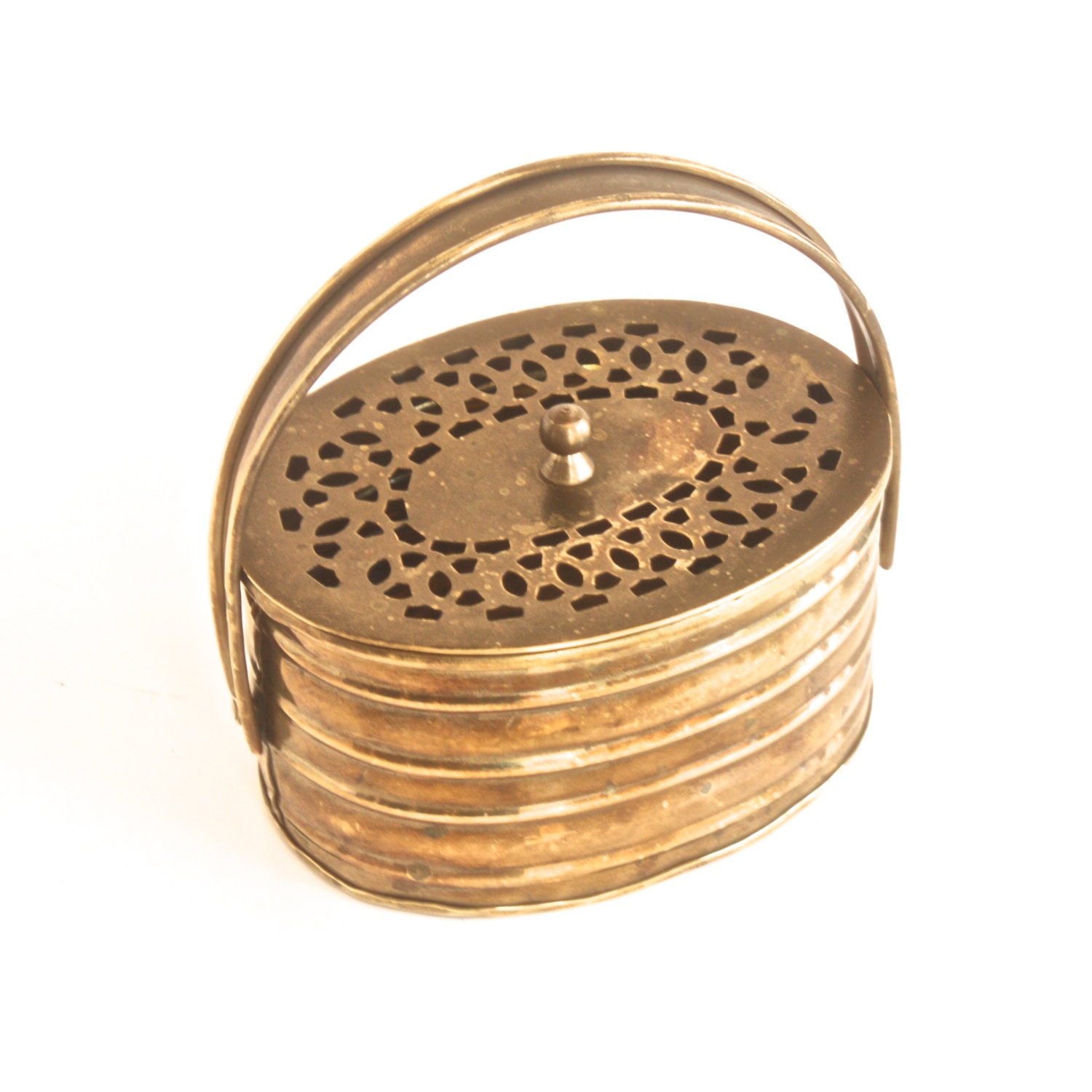 Vintage Brass Potpourri Box Basket Made in India