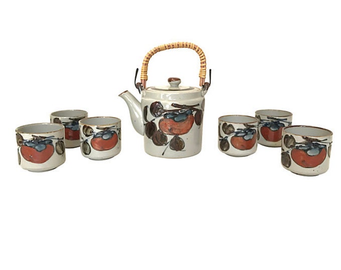 1960s Hand-Thrown Asian Stoneware Tea Set, S/7