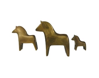 Solid Brass Dala Horse Figures, S/3