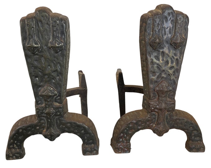 Midcentury Cast Iron Hearth Andirons