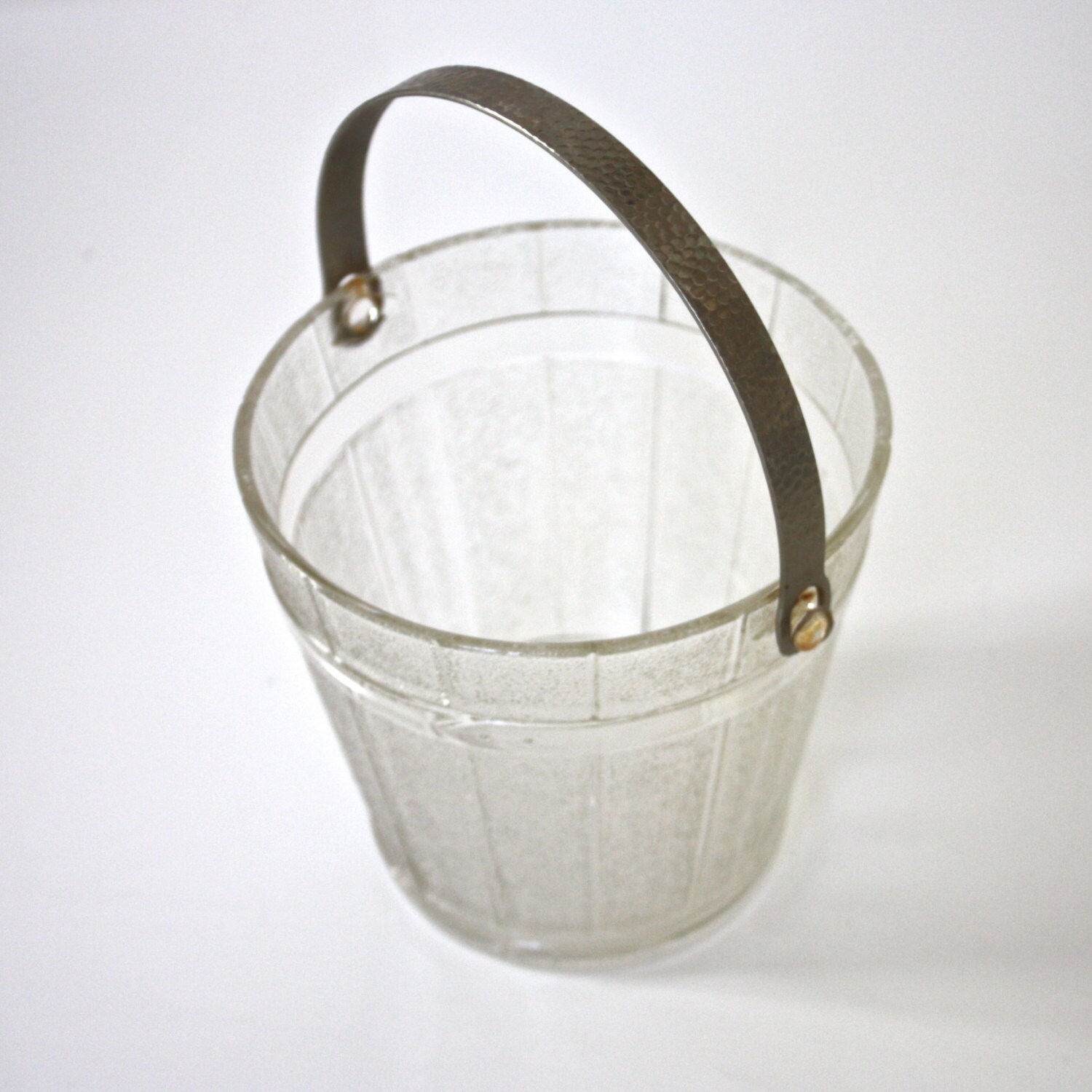 Vintage 1960s Glass Ice Bucket Embossed Glass Table Wine or