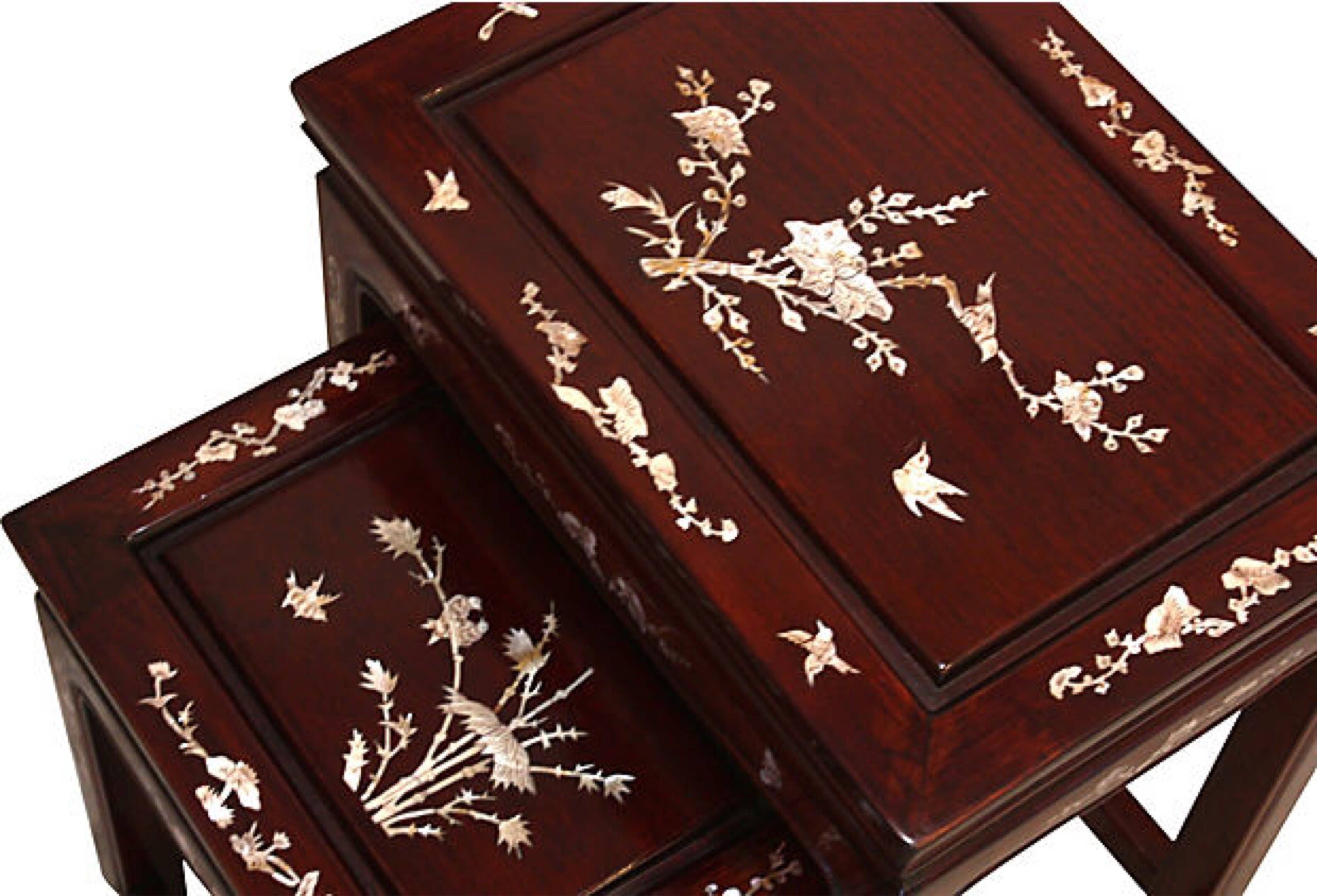 Chinese Rosewood Nesting Tables, S/4 Abalone Inlay
