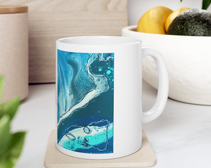 Surfer Gift, Beach Inspired Mug, Unique Art Coffee Mug,  Christmas Gift for Brother, Coffee Cup, Ocean Wave Mug, Coastal Coffee Mug
