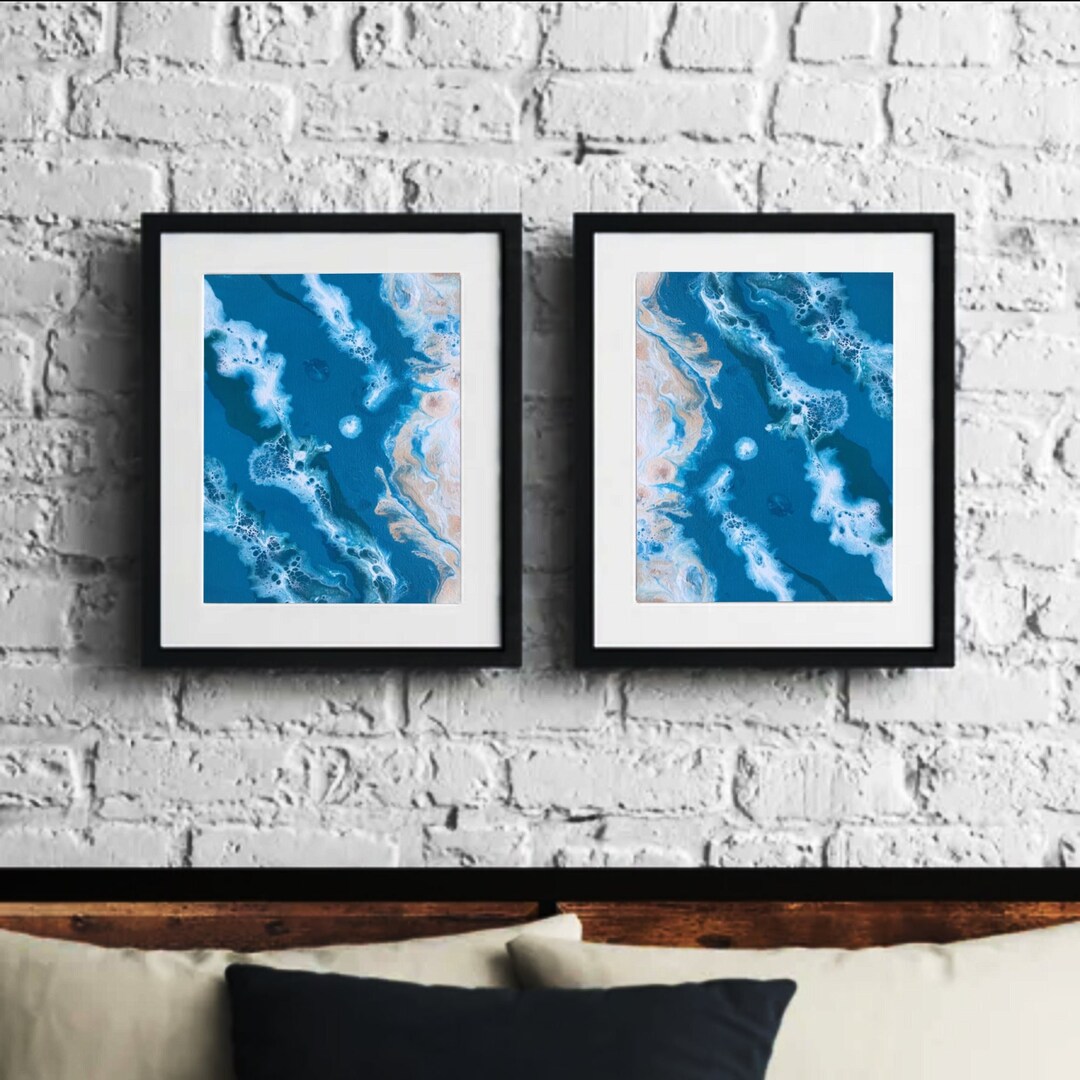 2 Piece Aerial Beach Wall Art, Digital Download Serene Ocean Artwork