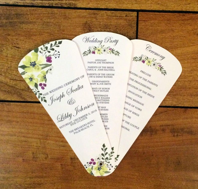 Yellow flowers design Event Program fans Program Fan Wedding Program Wedding Fan Programs Program Fan Wedding Fan