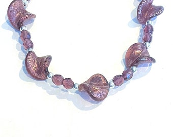 Purple Murano Bead Necklace, Purple Venetian Murano Twist Glass Bead Necklace