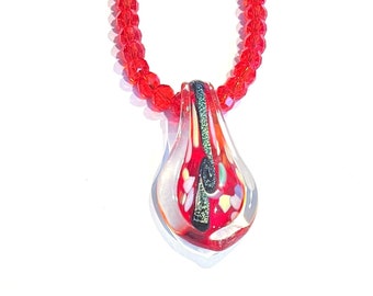 Red Lampwork Glass Bead Pendant Necklace