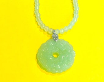 Green New Jade Lucky Pixiu Pendant Necklace, Lucky Pixiu New Jade Pendant and New Jade Bead Beaded Necklace