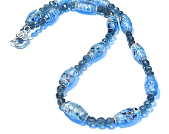 Flower Lampwork Necklace With Silver Foil Beads + Optional Matching Earrings