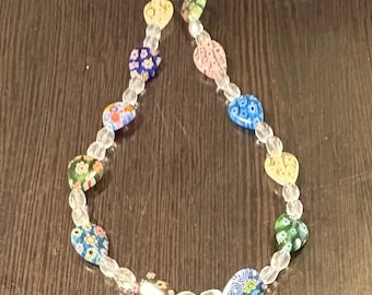 Millefiori Waterfall Necklace & Clear Oval Glass Beads