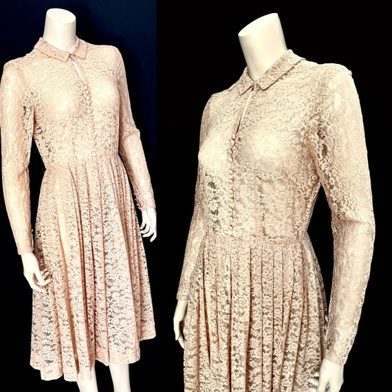 Love 1950s Long Sleeved Lacy Occasion Dress, Dust… - image 1