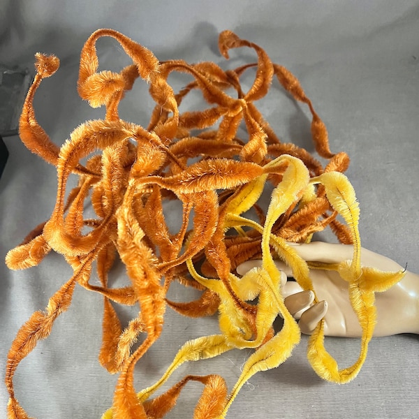 Rare 1920s, 1930s Wired Chenille Millinery Trim, About 10 Yards, Various Colors, Pumpkin, Yellow