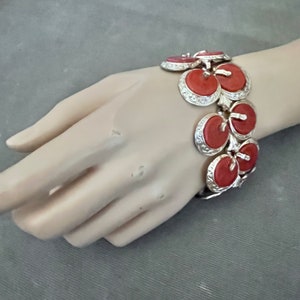 1950s Signed Art Marbled Bakelite Bracelet, Carnelian, Rust Colored, 7" Long