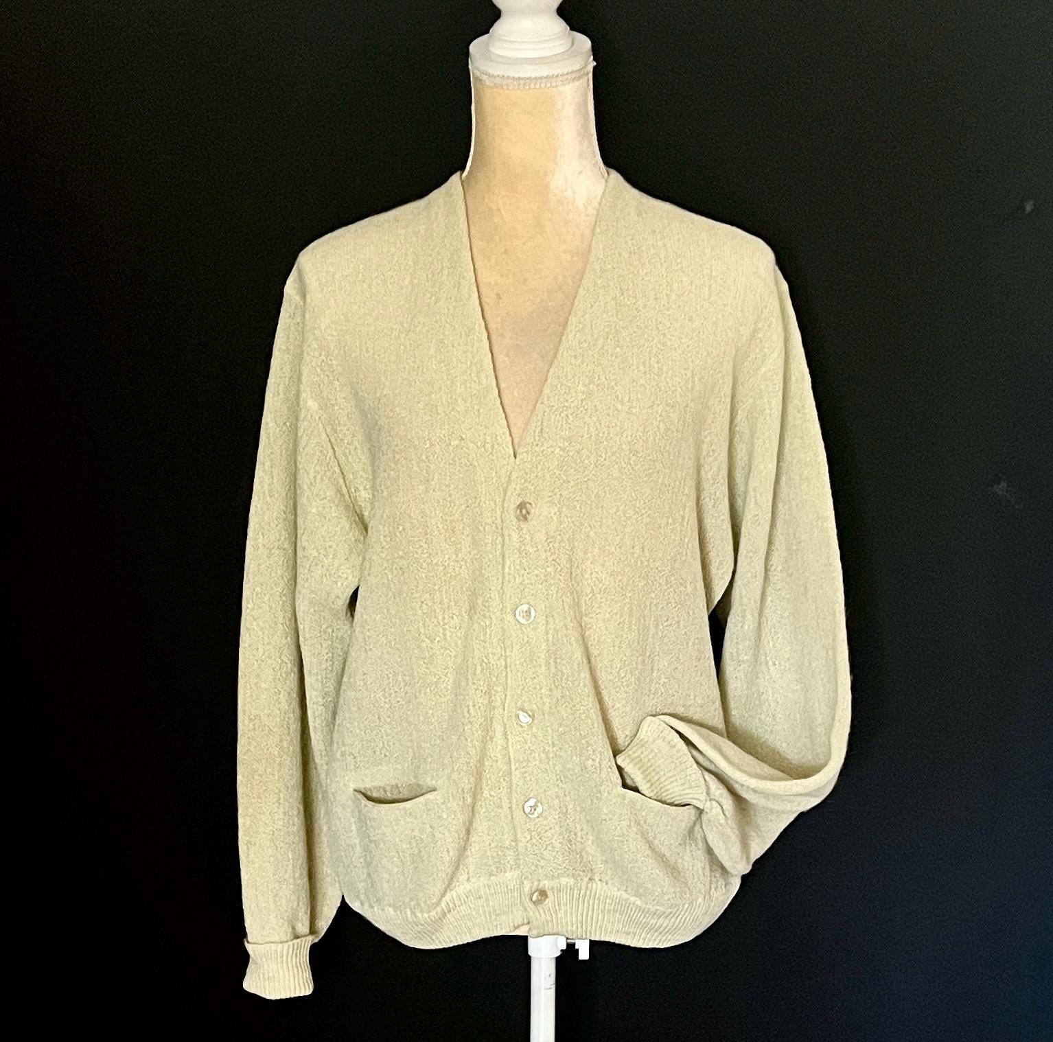 60’s wool alpaca cardigan 1950s, 1960s 100% Alpaca Cardigan, Light Celery Green