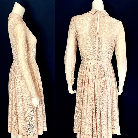 Love 1950s Long Sleeved Lacy Occasion Dress, Dust… - image 2