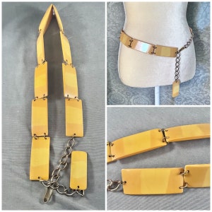 Rare Two Toned, Almost Dots, Creamed Corn & Butterscotch Bakelite, Tested, Link Belt, Adjustable to 35&quot;