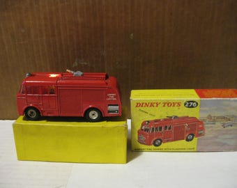Dinky 276 Airport Fire truck with working roof light in original box, vintage 1960s light playwear.