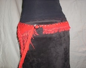 Red leather fringe belt made from deer hide